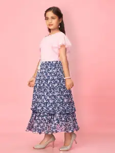 BAESD Floral Printed Flutter Sleeve Georgette Fit and Flare Maxi Dress