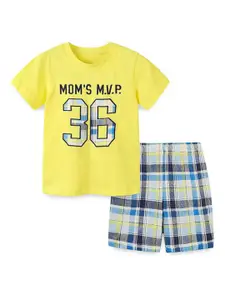 StyleCast Boys Yellow Printed Pure Cotton T-shirt With Shorts