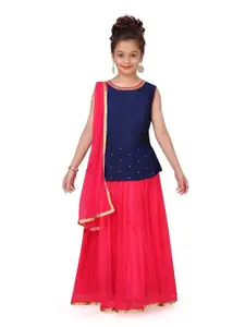 BAESD Girls Woven Design Gotta Patti Net Ready to Wear Lehenga & Blouse With Dupatta