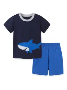 StyleCast Boys Navy Blue Printed Cotton T-shirt with Shorts
