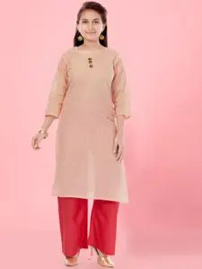 BAESD Girls Geometric Embroidered Thread Work Cotton Straight Kurta