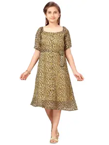 BAESD Animal Printed Tie-Up Detail Cotton A-Line Midi Dress