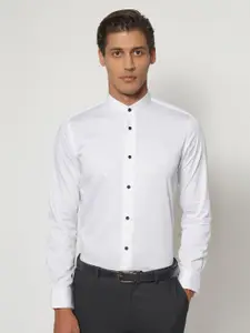 Blackberrys Men India Slim Band Collar Solid Cotton Slim Fit Formal Shirt