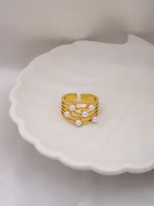 Perfectly Average Women 18 K Gold Plated Jewellery Ripple Pearl Layered Finger Ring