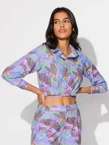The Souled Store Tropical Printed Shirt Style Crop Top