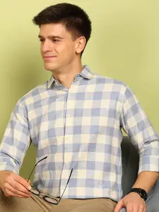 FUBAR Men Spread Collar Buffalo Checks Checked Cotton Slim Fit Formal Shirt