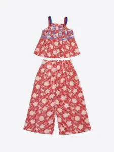 Biba Girls Printed Shoulder Straps Pure Cotton Top with Palazzos