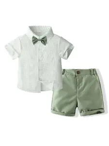 StyleCast x Revolte Boys Printed Pure Cotton Shirt With Shorts And Bow