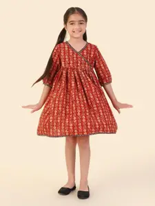 Fabindia Girls Ethnic Motifs Printed Cotton A-Line Dress