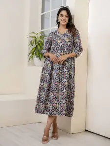 Nayo Ethnic Motifs Printed A-Line Midi Ethnic Dress