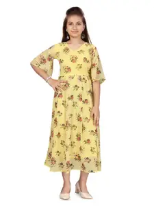 BAESD Girls Floral Print Flared Sleeve Georgette Fit & Flare Midi Dress
