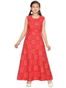BAESD Girls Ethnic Motifs Print Round Neck Maxi A-Line Dress