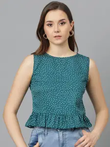 Kotty Geometric Print Crepe Peplum Crop Top