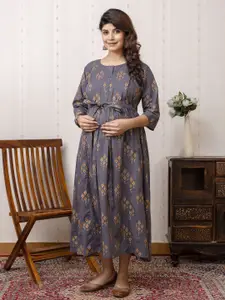Nayo Ethnic Motifs Print Maternity Empire Midi Ethnic Dress