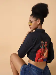 SHOWOFF Women Comfort Spread Collar Graphic Printed Boxy Casual Shirt