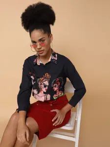 SHOWOFF Women Comfort Spread Collar Graphic Printed Boxy Casual Shirt