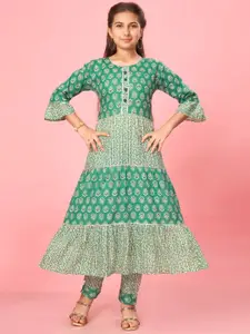 BAESD Girls Ethnic Motifs Printed Bell Sleeves Cotton A-Line Kurta