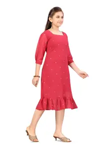 BAESD Girls Floral Printed Georgette A-Line Midi Dress