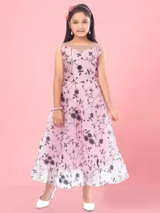 BAESD Girls Floral Printed Sleeveless Net Fit & Flare Maxi Dress