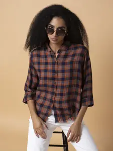 SHOWOFF Women Comfort Spread Collar Tartan Checks Checked Cotton Slim Fit Casual Shirt