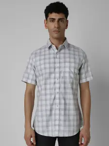 Van Heusen Sport Men Spread Collar Tartan Checked Cotton Slim Fit Casual Shirt