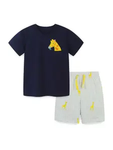 StyleCast Boys Navy Blue Printed Cotton T-shirt with Shorts