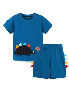 StyleCast Boys Navy Blue Embroidered Pure Cotton T-shirt with Shorts