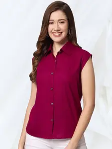 Funday Fashion Women Spread Collar Solid Cotton Casual Shirt