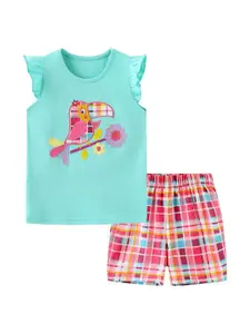StyleCast Girls Blue Printed Cotton T-shirt with Shorts