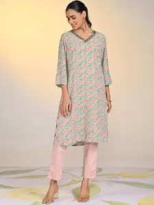 Lakshita Floral Printed V Neck Sequinned Straight Kurta