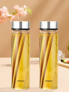 BOROSIL Artisan Series Prism Transparent 2 Pieces Glasses Printed Water Bottles 550 ml
