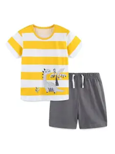 StyleCast Boys Yellow Printed Cotton T-shirt with Shorts