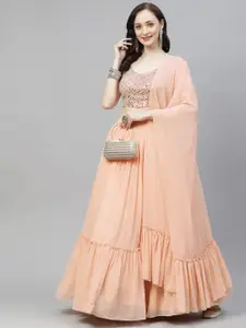 Fusionic Embellished Mirror Work Semi-Stitched Lehenga & Unstitched Blouse With Dupatta