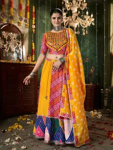 ODETTE Embellished Mirror Work Ready to Wear Lehenga & Blouse With Dupatta