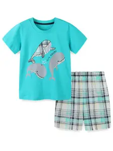 StyleCast Blue Boys Printed Pure Cotton T-shirt with Shorts