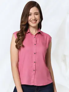 Funday Fashion Women Spread Collar Solid Cotton Casual Shirt