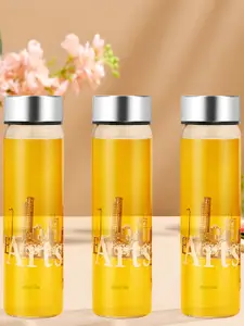 BOROSIL Artisan Series Roma Transparent 3 Pieces Glasses Printed Water Bottles 1l