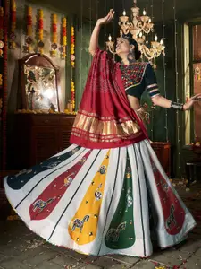 ODETTE Embellished Mirror Work Ready to Wear Lehenga & Blouse With Dupatta