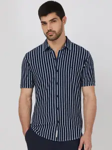 Mufti Men Spread Collar Striped Cotton Slim Fit Casual Shirt