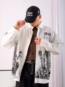 The Indian Garage Co Men Spread Collar Graphic Printed Cotton Oversized Casual Shirt