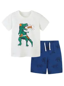 StyleCast Boys White Printed Pure Cotton T-shirt with Shorts