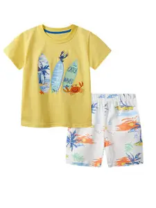 StyleCast Yellow Boys Printed Pure Cotton T-shirt with Shorts
