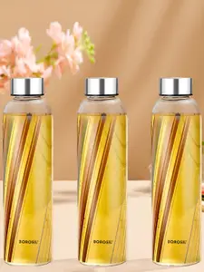 BOROSIL Artisan Series Prism Transparent 3 Pieces Glass Printed Water Bottle 550 ml
