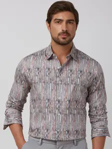 Mufti Men Spread Collar Abstract Printed Cotton Slim Fit Casual Shirt