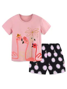 StyleCast Girls Pink Printed Pure Cotton T-shirt with Shorts