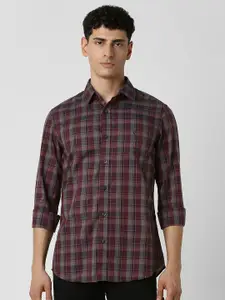 Van Heusen Sport Men Spread Collar Tartan Checked Cotton Slim Fit Casual Shirt
