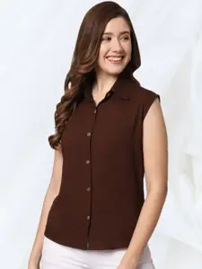 Funday Fashion Women Spread Collar Solid Cotton Casual Shirt