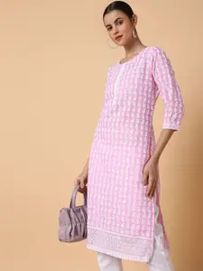 SHOWOFF Embroidered Chikankari Straight Kurta