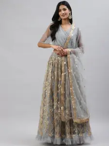 FABPIXEL Embroidered Sequinned Semi-Stitched Lehenga & Unstitched Blouse With Dupatta