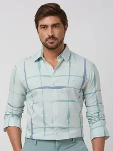 Mufti Men Spread Collar Windowpane Checks Checked Cotton Slim Fit Casual Shirt